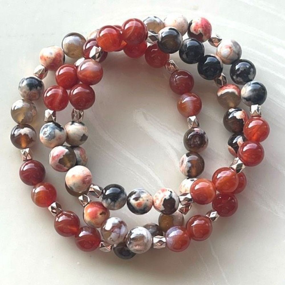 Orca agate carnelian ONE NEW stretch bracelet crystal stone orange rose gold